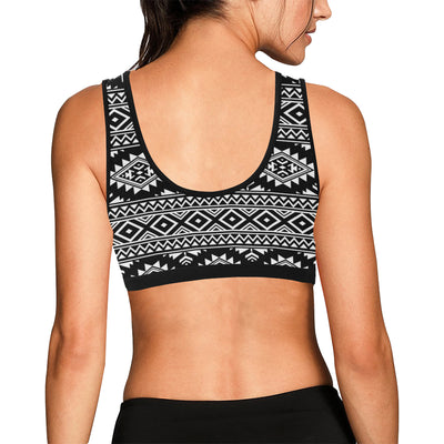 Aztec Black White Print Pattern Sports Bra