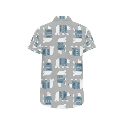 Polar Bear Pattern Print Design A03 Men's Short Sleeve Button Up Shirt