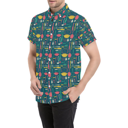 Cooking Kitchen Tools Pattern Print Design 01 Men's Short Sleeve Button Up Shirt