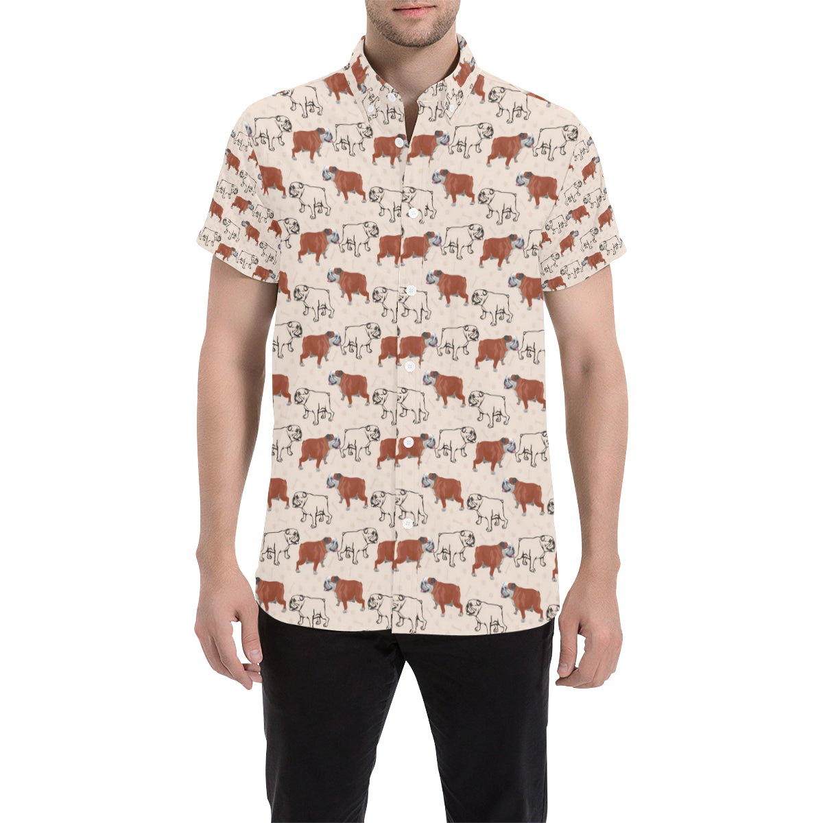Bulldogs Pattern Print Design 04 Men's Short Sleeve Button Up Shirt