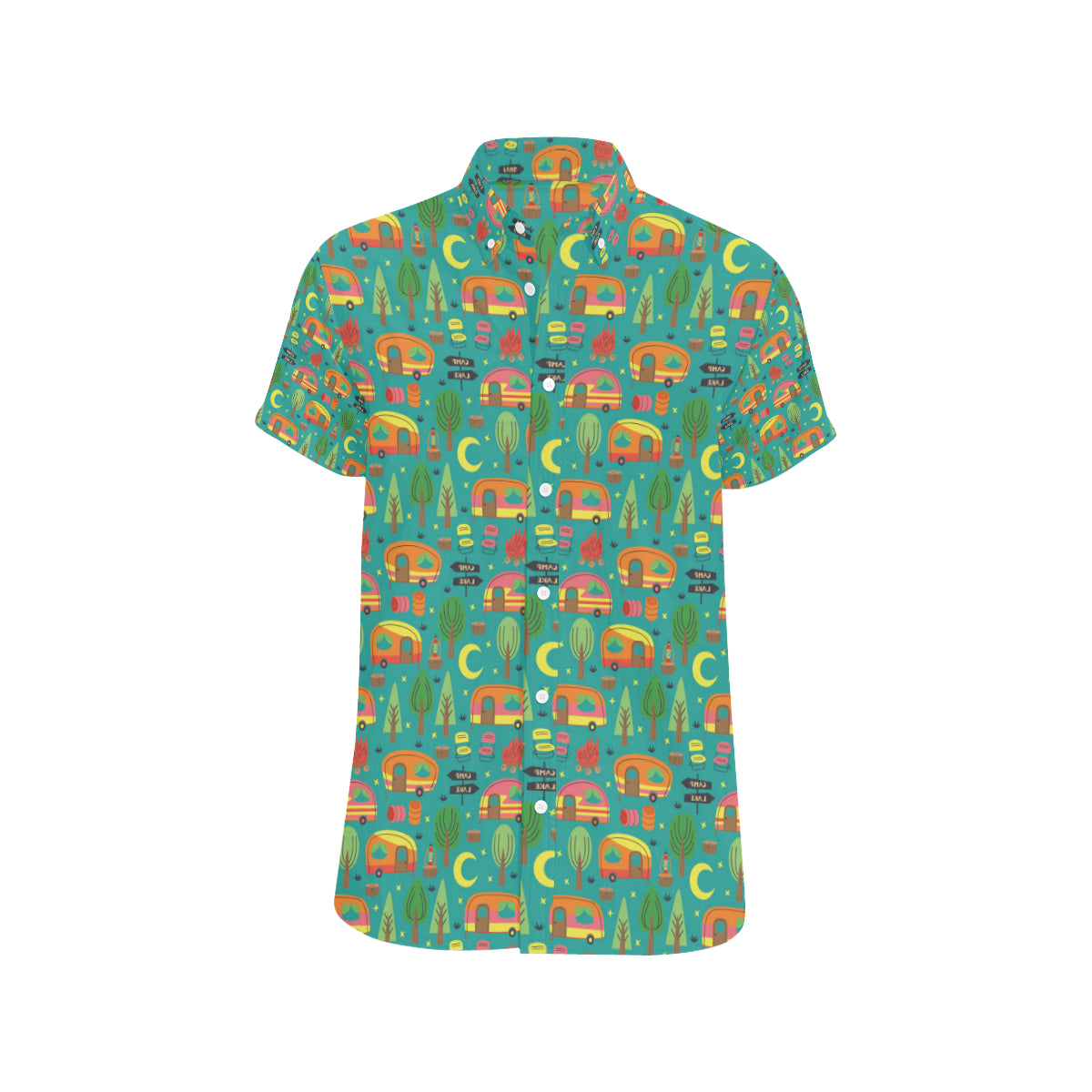 Camping Camper Pattern Print Design 05 Men's Short Sleeve Button Up Shirt
