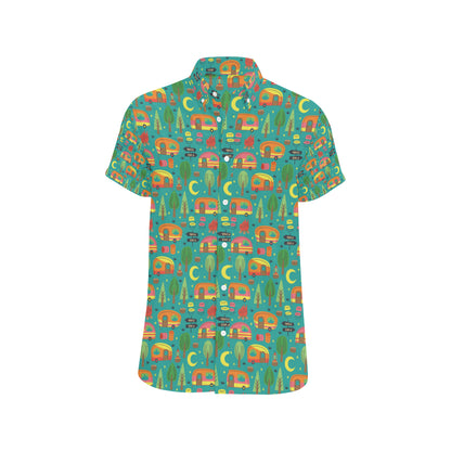 Camping Camper Pattern Print Design 05 Men's Short Sleeve Button Up Shirt