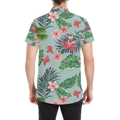 Plumeria Pattern Print Design PM027 Men's Short Sleeve Button Up Shirt