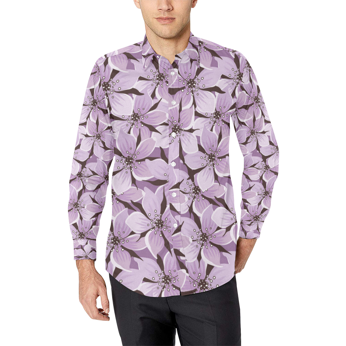Lilac Pattern Print Design 01 Men's Long Sleeve Shirt