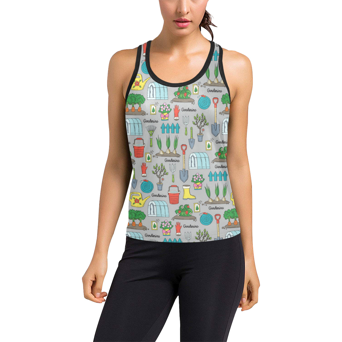 Gardening Pattern Print Design G07 Women's Racerback Tank Top