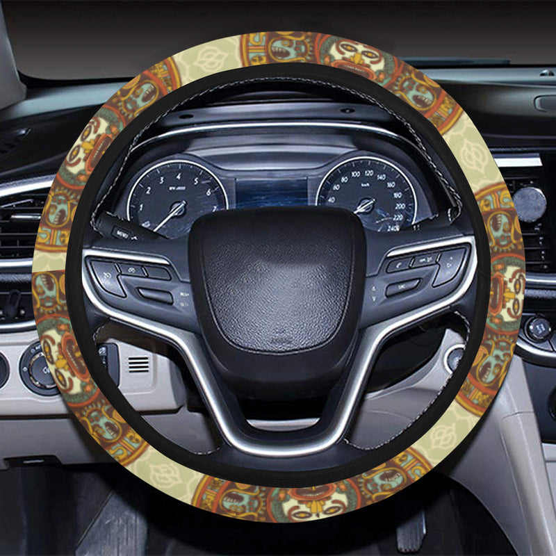 Calendar Aztec Themed Print Pattern Steering Wheel Cover with Elastic Edge