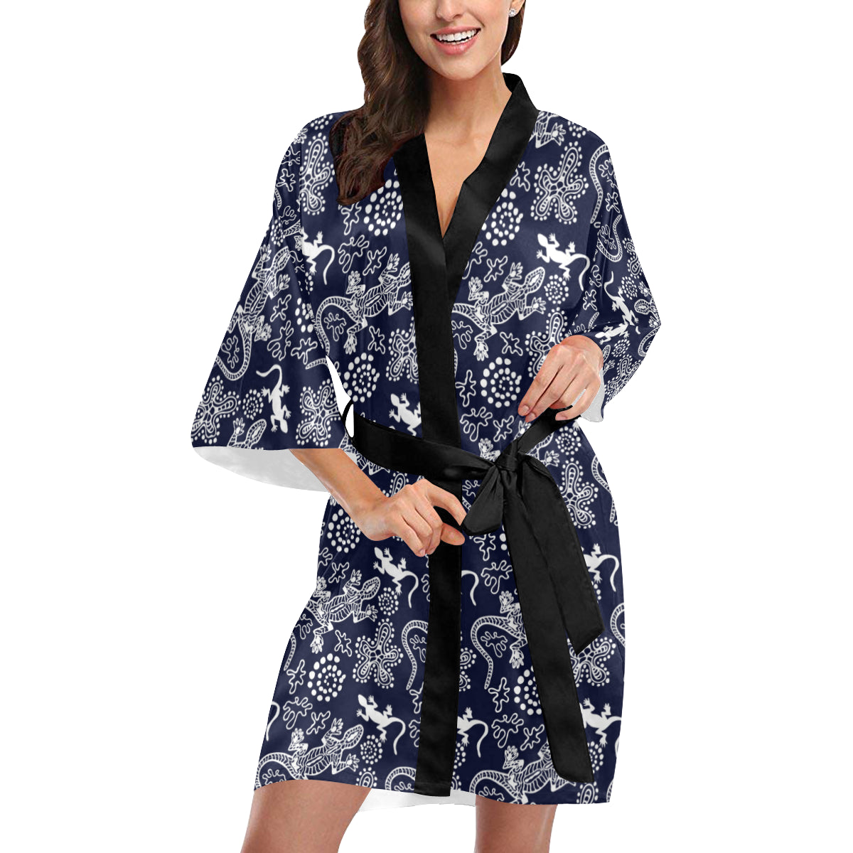 lizard Pattern Print Design 03 Women's Short Kimono