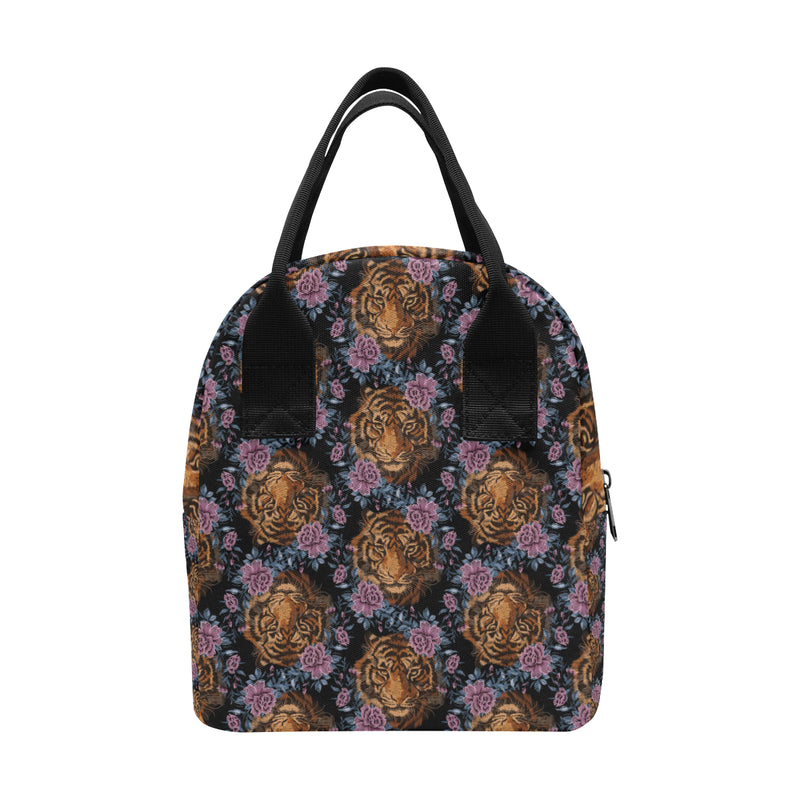 Tiger Head Floral Insulated Lunch Bag