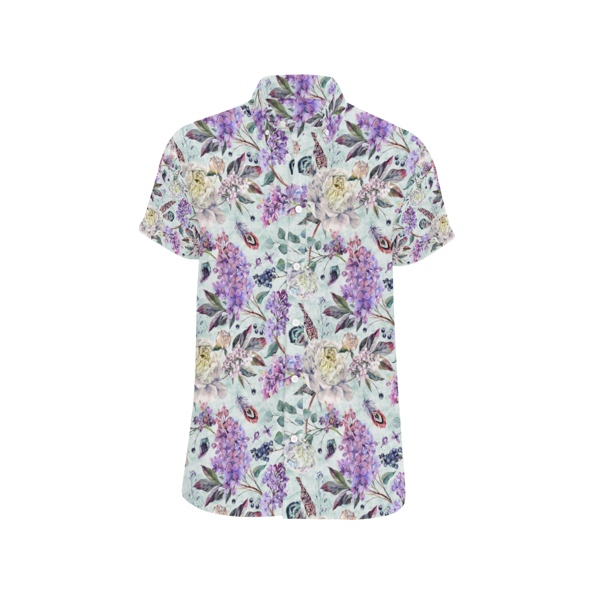 Lilac Pattern Print Design LI06 Men's Short Sleeve Button Up Shirt