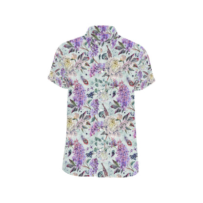 Lilac Pattern Print Design LI06 Men's Short Sleeve Button Up Shirt