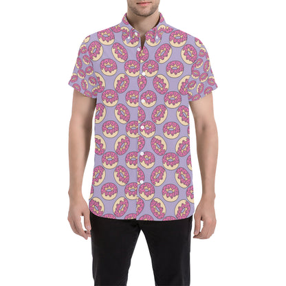 Donut Pattern Print Design DN015 Men's Short Sleeve Button Up Shirt
