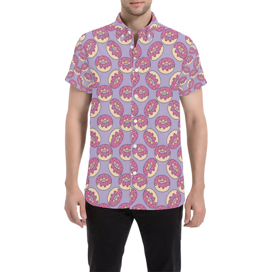 Donut Pattern Print Design DN015 Men's Short Sleeve Button Up Shirt