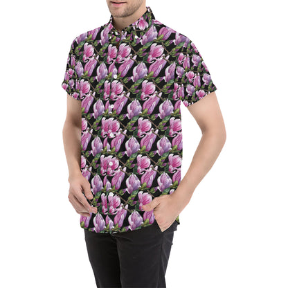 Magnolia Pattern Print Design MAG011 Men's Short Sleeve Button Up Shirt