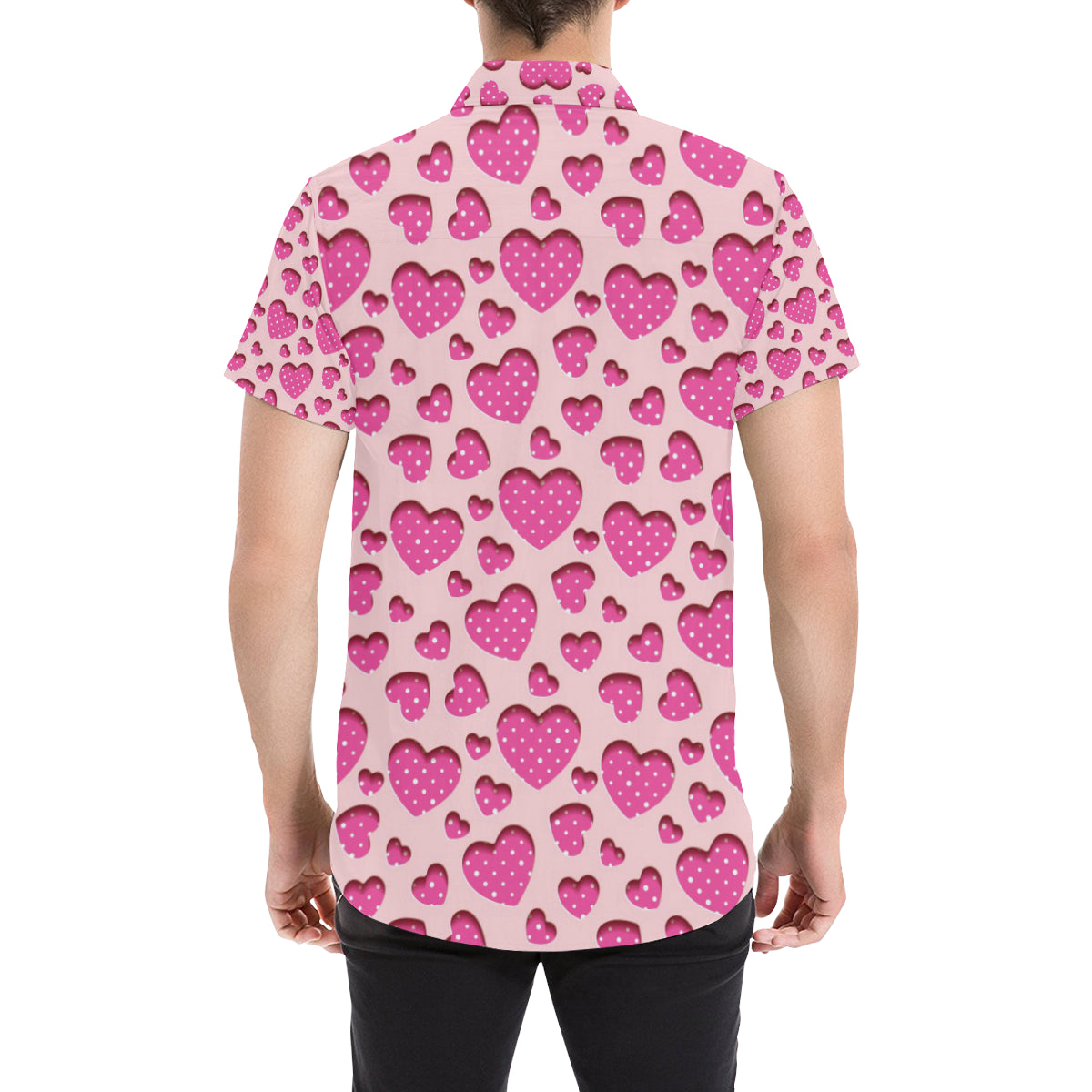 Heart Pink Pattern Print Design HE06 Men's Short Sleeve Button Up Shirt