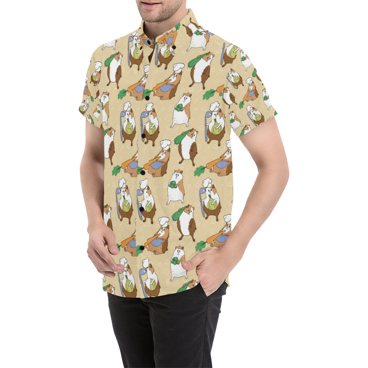Guinea Pig Pattern Print Design 03 Men's Short Sleeve Button Up Shirt