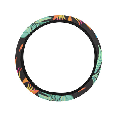 Tropical Palm Leaves Hawaiian Flower Steering Wheel Cover with Elastic Edge