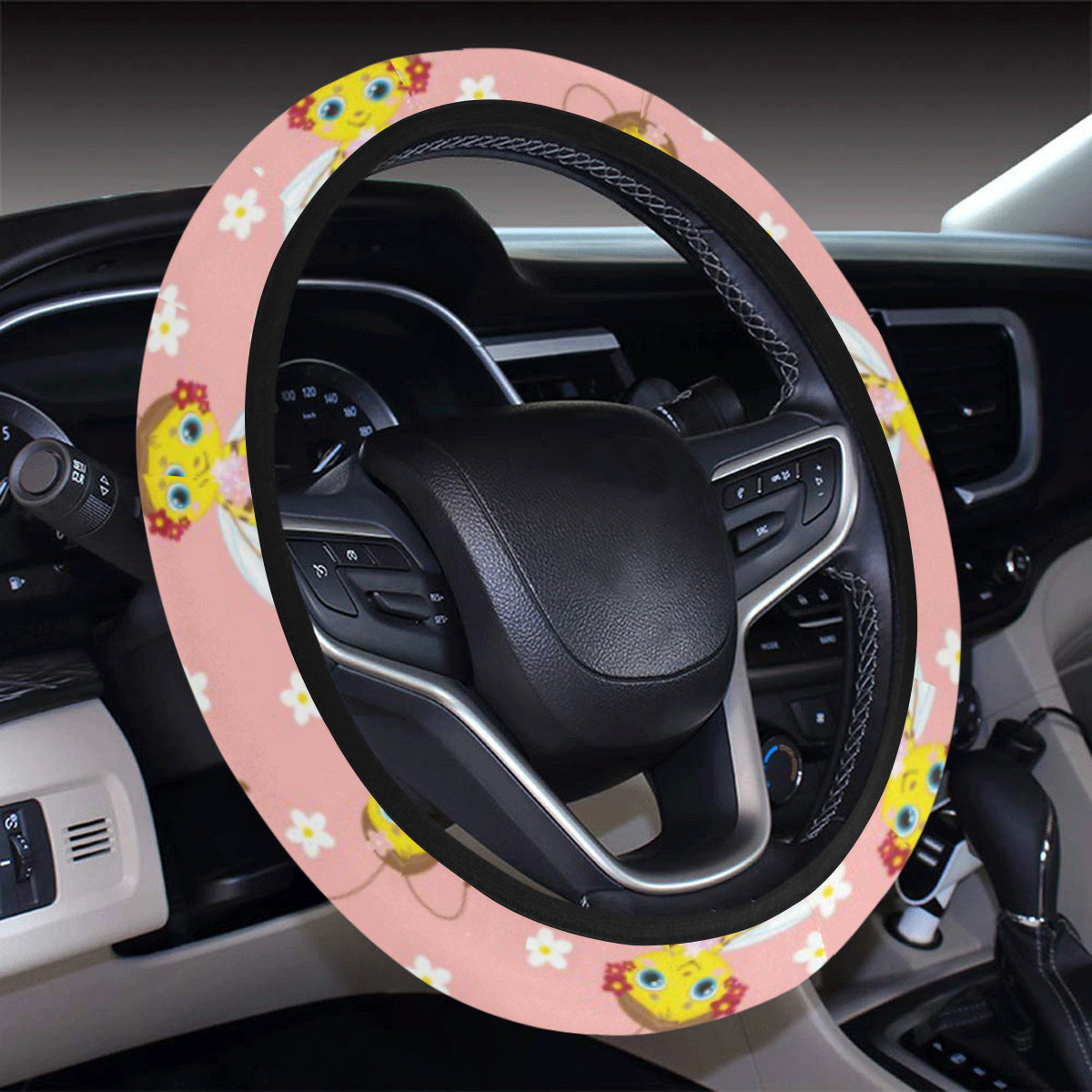 Bee Pattern Print Design BEE07 Steering Wheel Cover with Elastic Edge