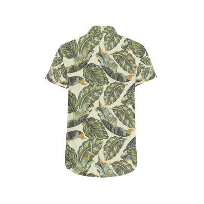 Banana Leaf Pattern Print Design BL08 Men's Short Sleeve Button Up Shirt