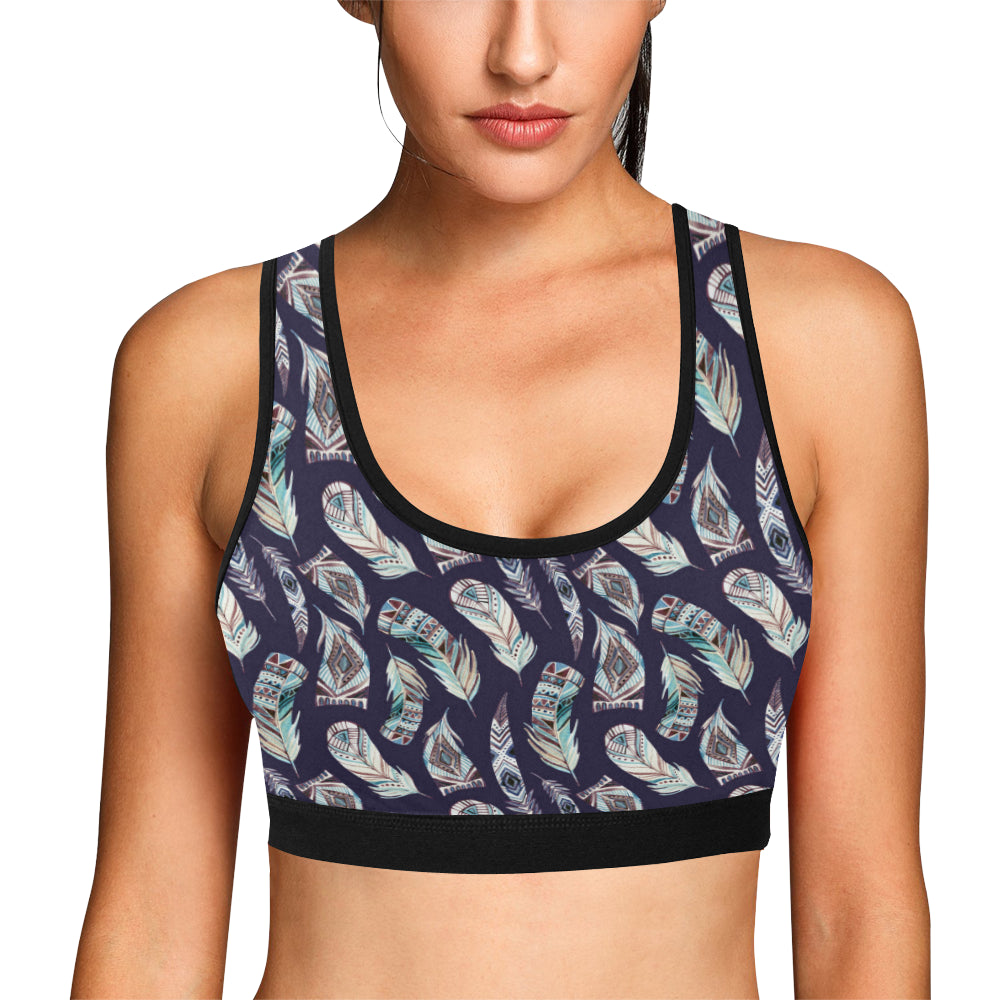 Feather Vintage Boho Design Print Sports Bra