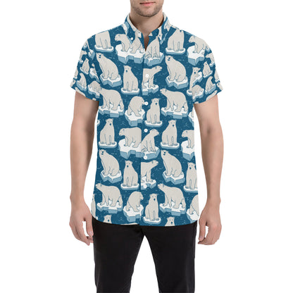 Polar Bear Pattern Print Design PB03 Men's Short Sleeve Button Up Shirt