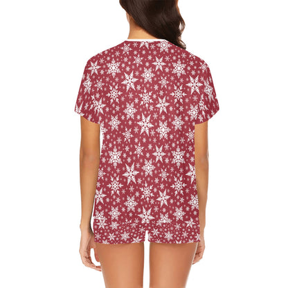 Snowflake Red Print Design LKS302 Women's Short Pajama Set