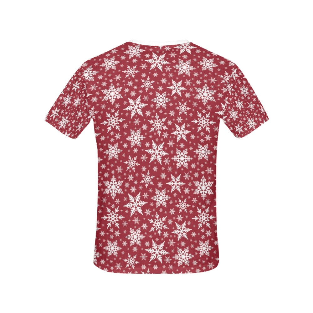 Snowflake Red Print Design LKS302 Women's  T-shirt