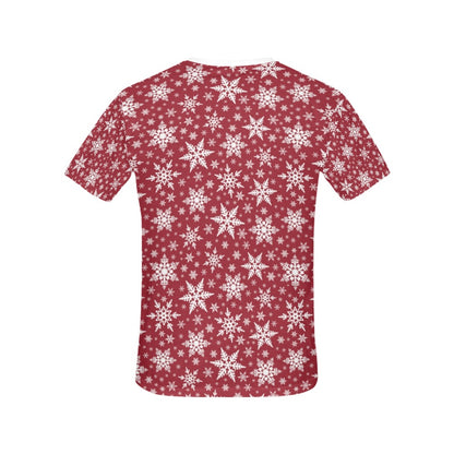Snowflake Red Print Design LKS302 Women's  T-shirt