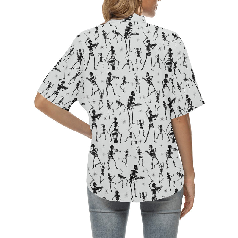 Skeleton Music Player Print Design LKS303 Women's Hawaiian Shirt