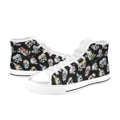 Skull Print Design LKS3013 High Top Women's White Shoes