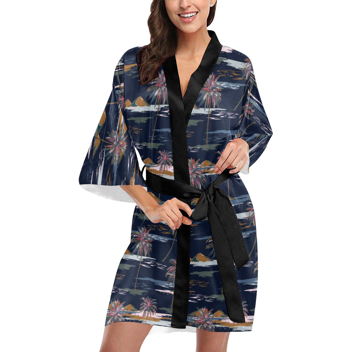 Pacific island Pattern Print Design A06 Women's Short Kimono