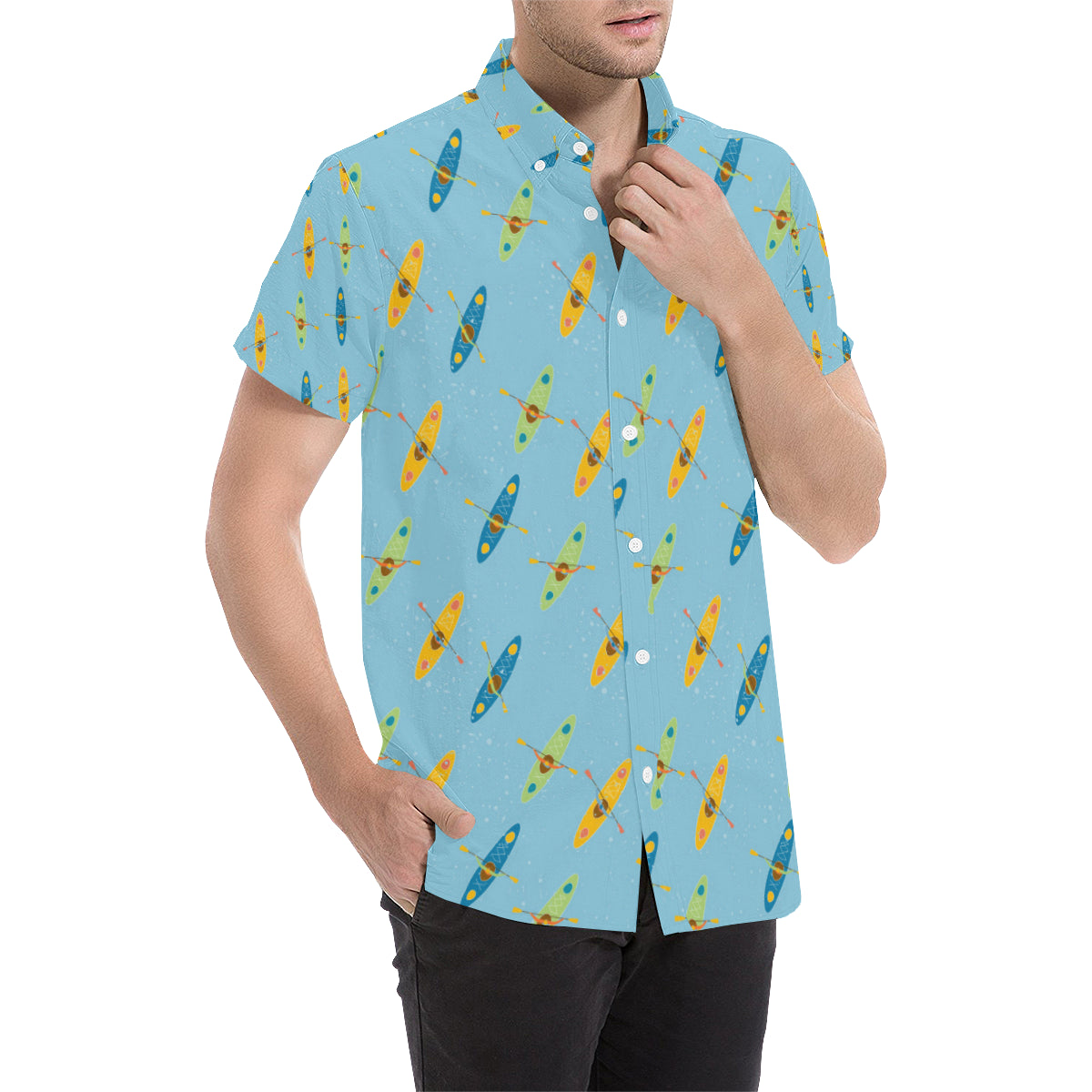 Kayak Pattern Print Design 04 Men's Short Sleeve Button Up Shirt