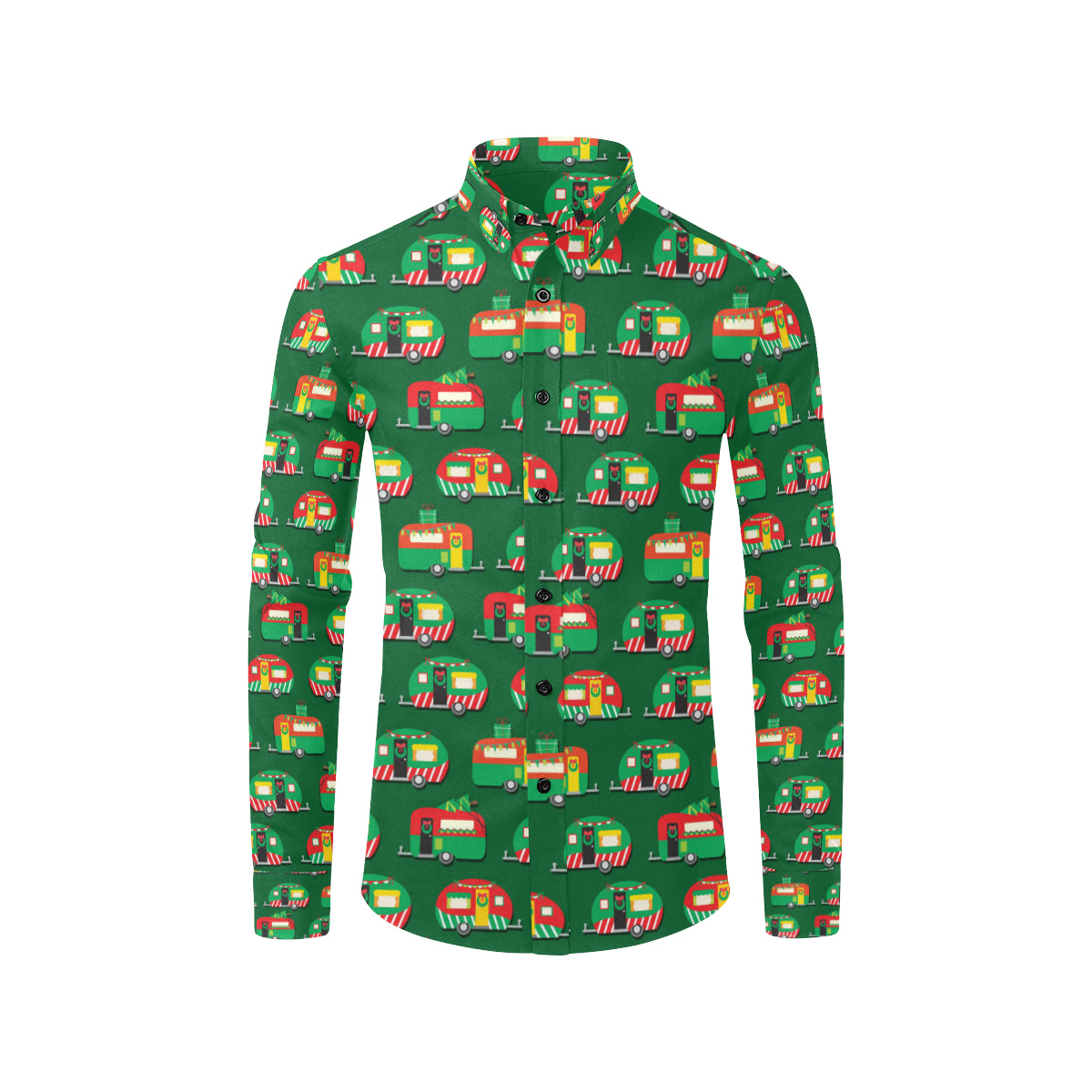 Camper Camping Christmas Themed Print Men's Long Sleeve Shirt