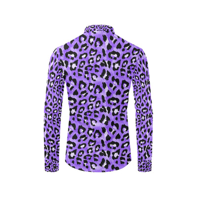 Leopard Purple Skin Print Men's Long Sleeve Shirt