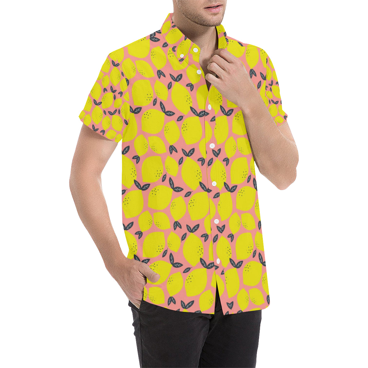 Lemon Pattern Print Design LM03 Men's Short Sleeve Button Up Shirt