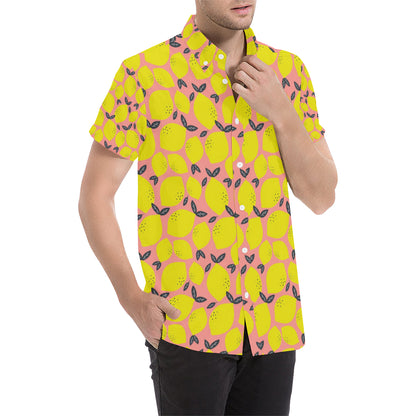 Lemon Pattern Print Design LM03 Men's Short Sleeve Button Up Shirt