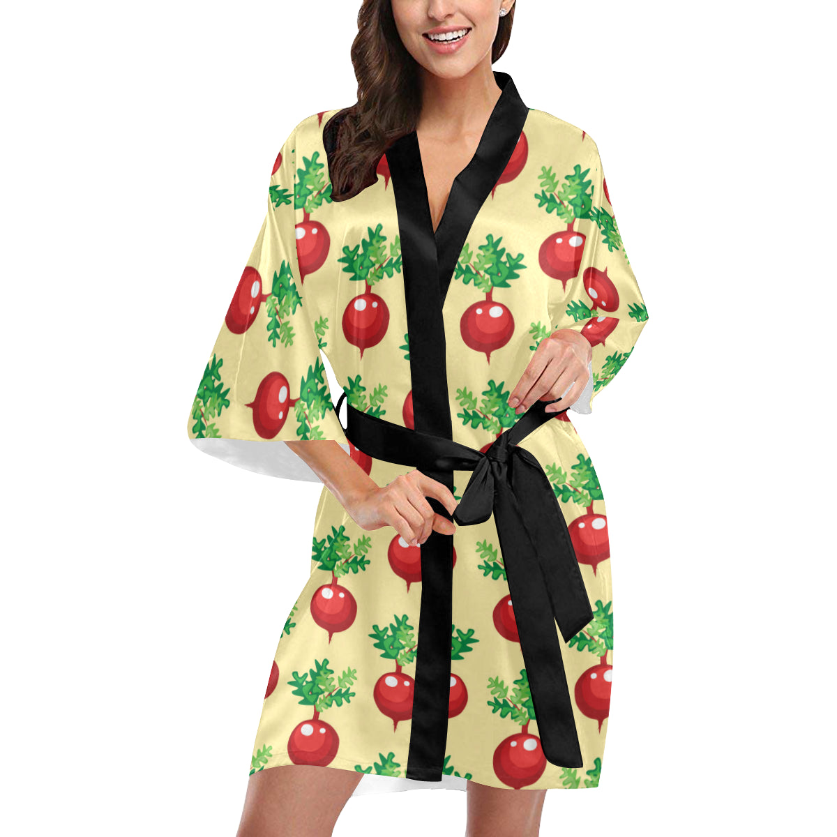 Radish Pattern Print Design A02 Women's Short Kimono