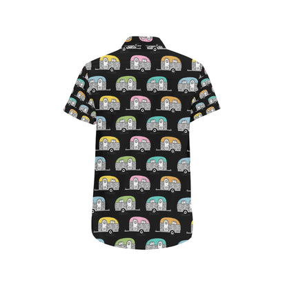 Camper Pattern Camping Themed No 2 Print Men's Short Sleeve Button Up Shirt