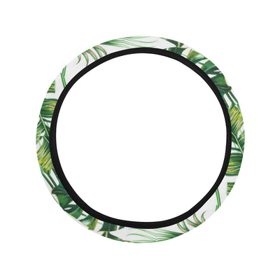 Green Pattern Tropical Palm Leaves Steering Wheel Cover with Elastic Edge