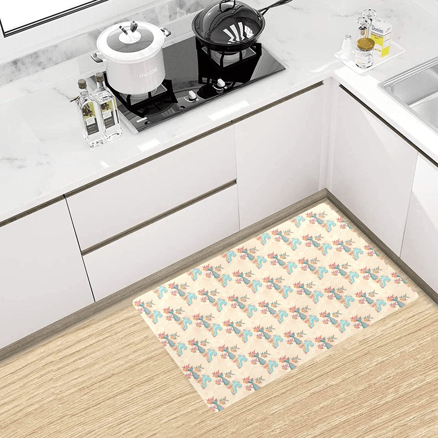 Mermaid Girl With Fish Design Print Kitchen Mat