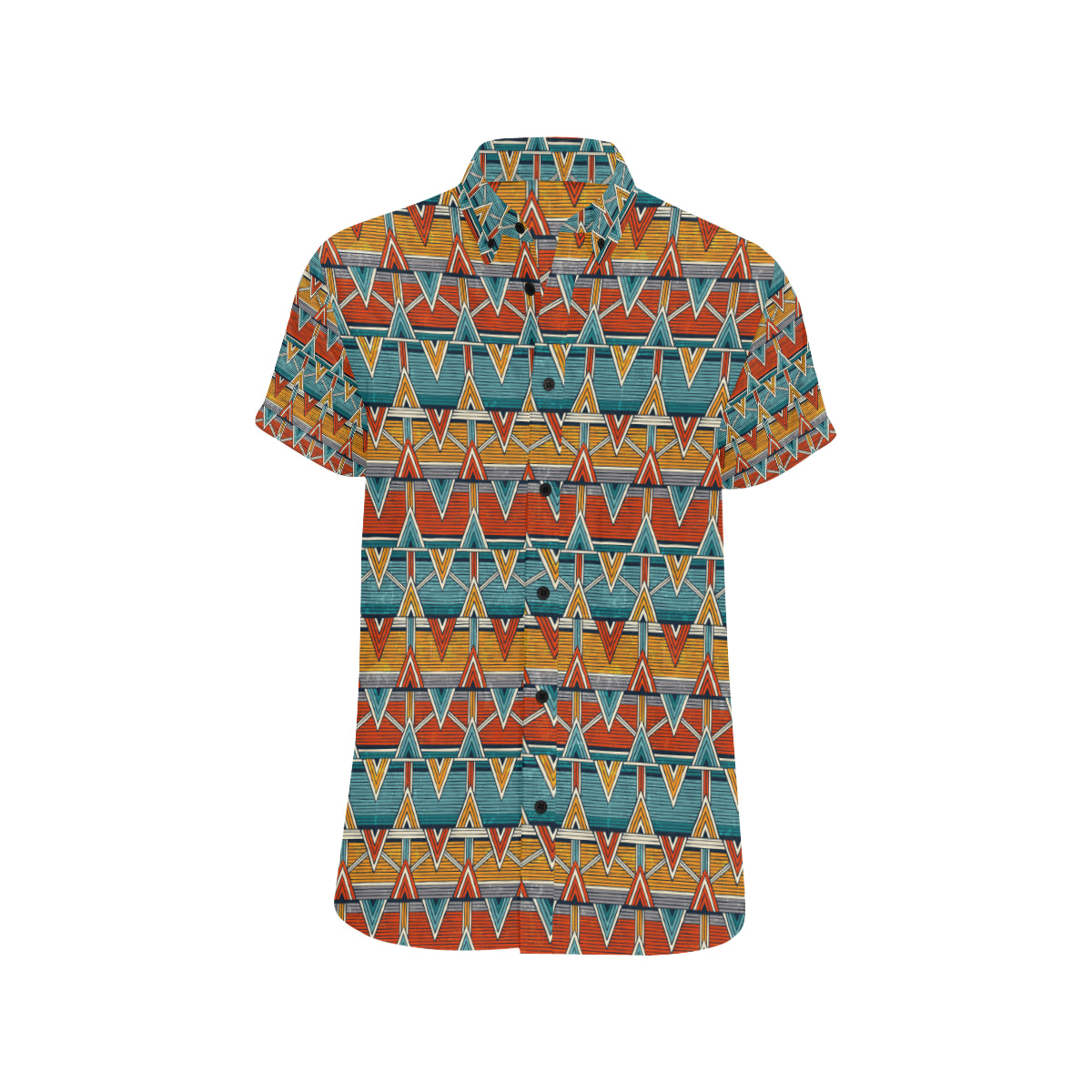 Kente Print African Design Themed Men's Short Sleeve Button Up Shirt