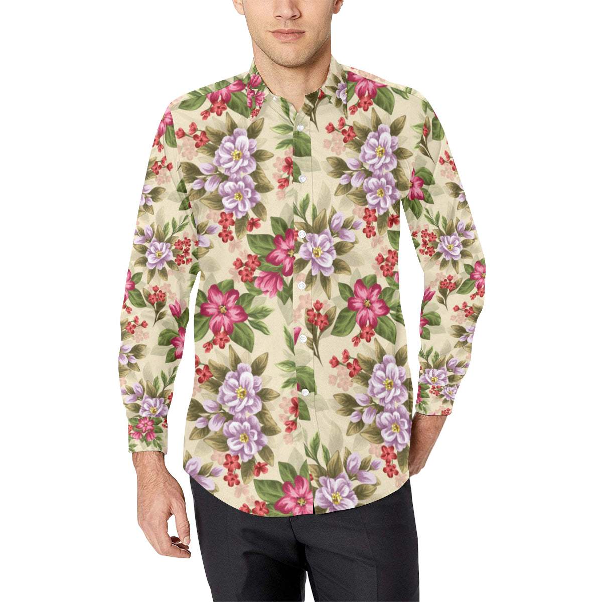 Summer Floral Pattern Print Design SF08 Men's Long Sleeve Shirt