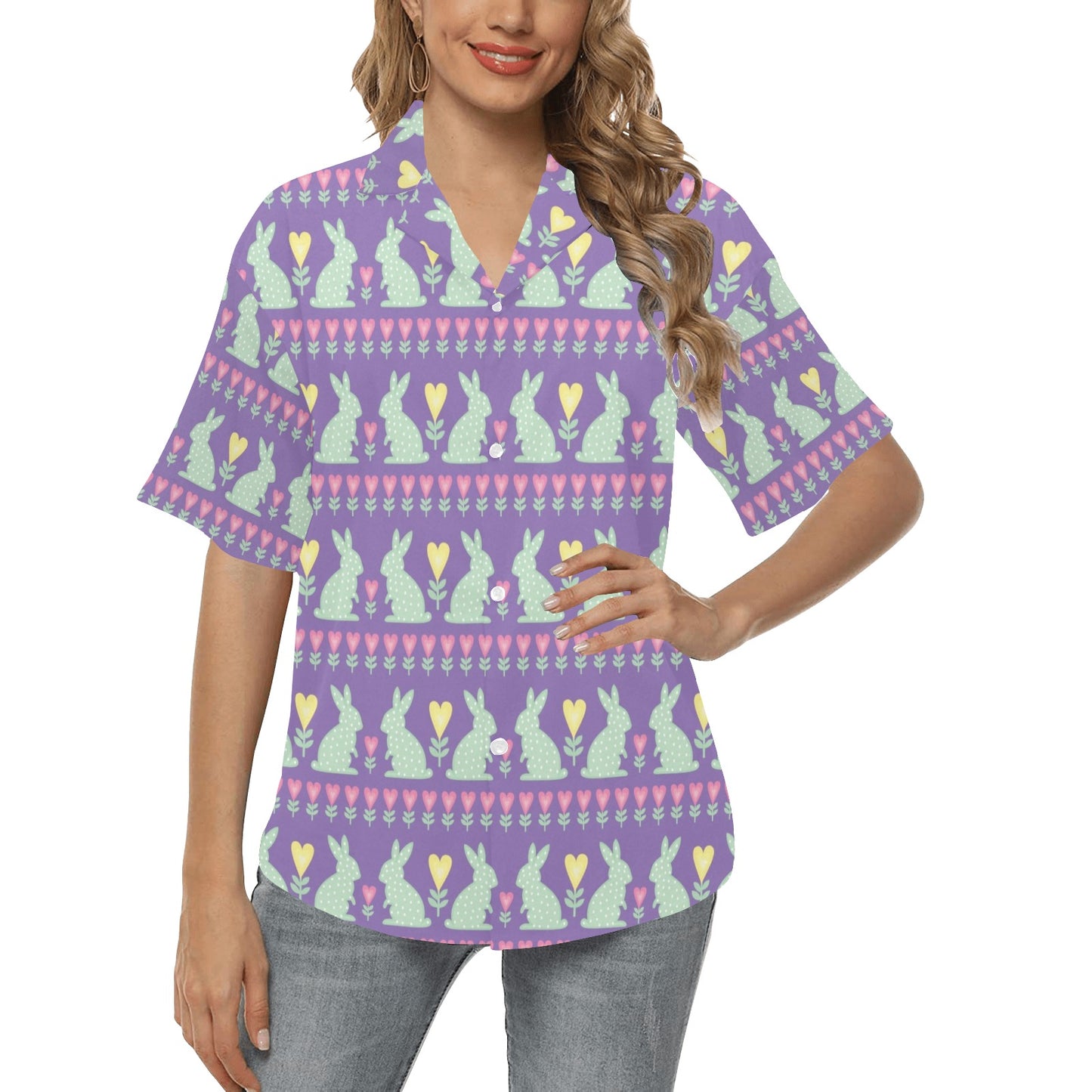 Rabbit Pattern Print Design RB01 Women's Hawaiian Shirt