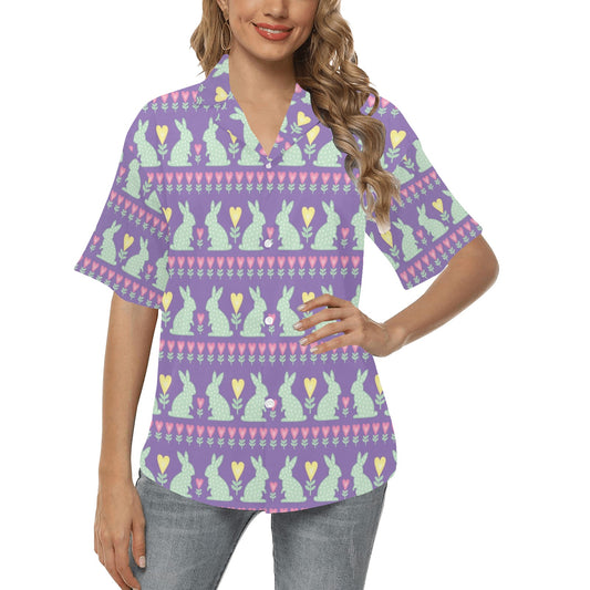 Rabbit Pattern Print Design RB01 Women's Hawaiian Shirt