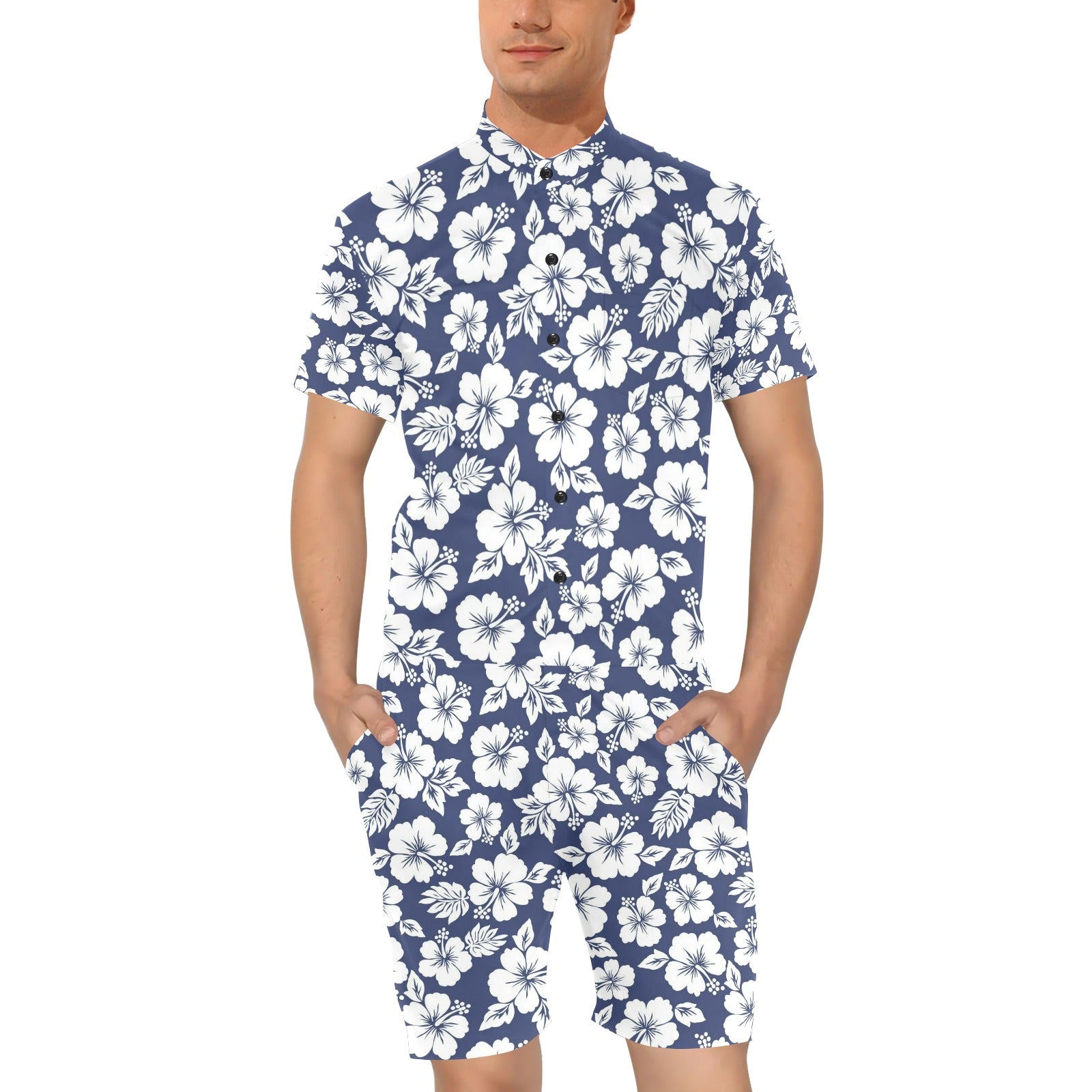 Hibiscus Pattern Print Design HB012 Men's Romper