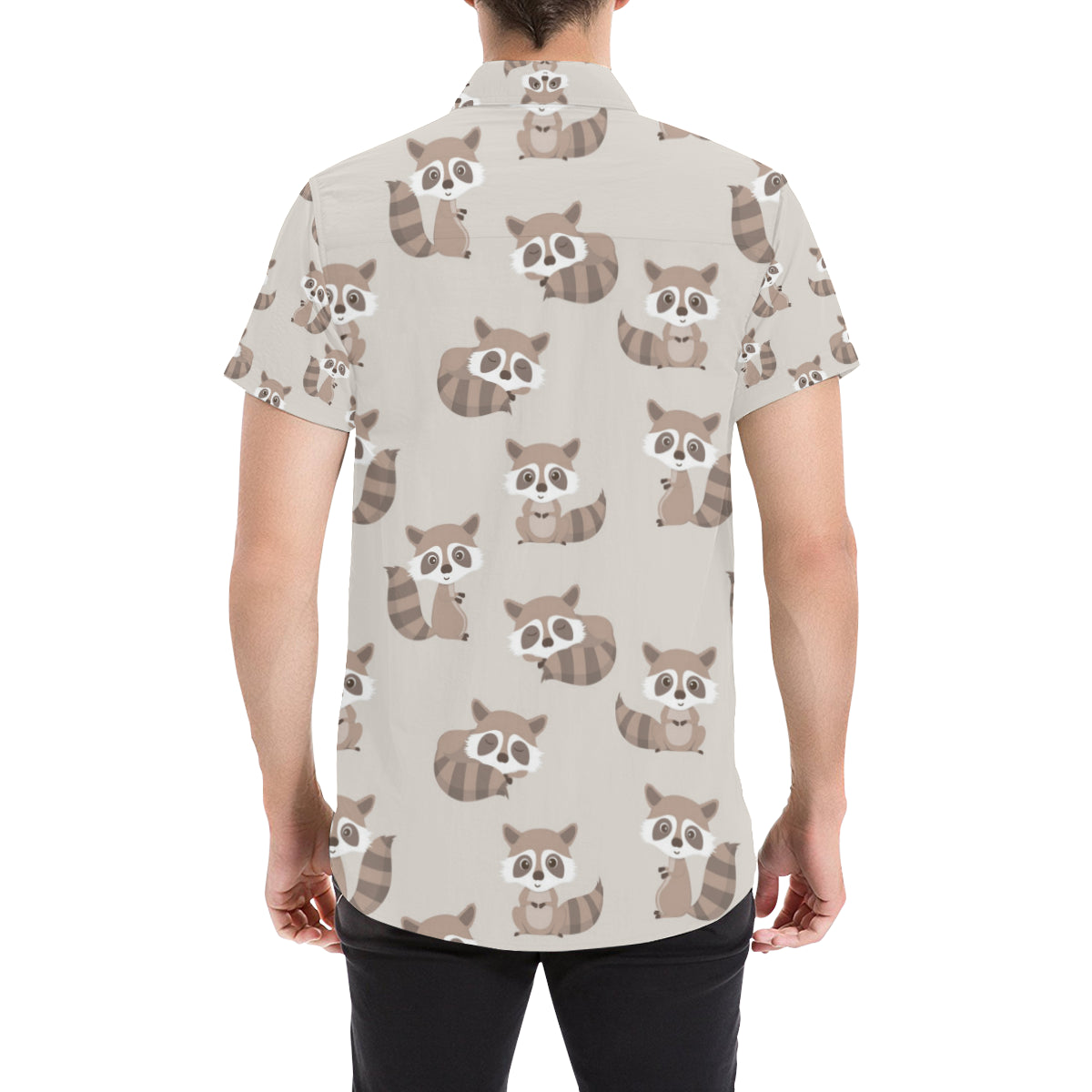 Raccoon Pattern Print Design A05 Men's Short Sleeve Button Up Shirt