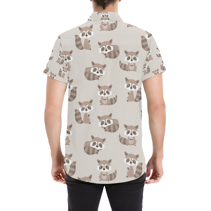 Raccoon Pattern Print Design A05 Men's Short Sleeve Button Up Shirt
