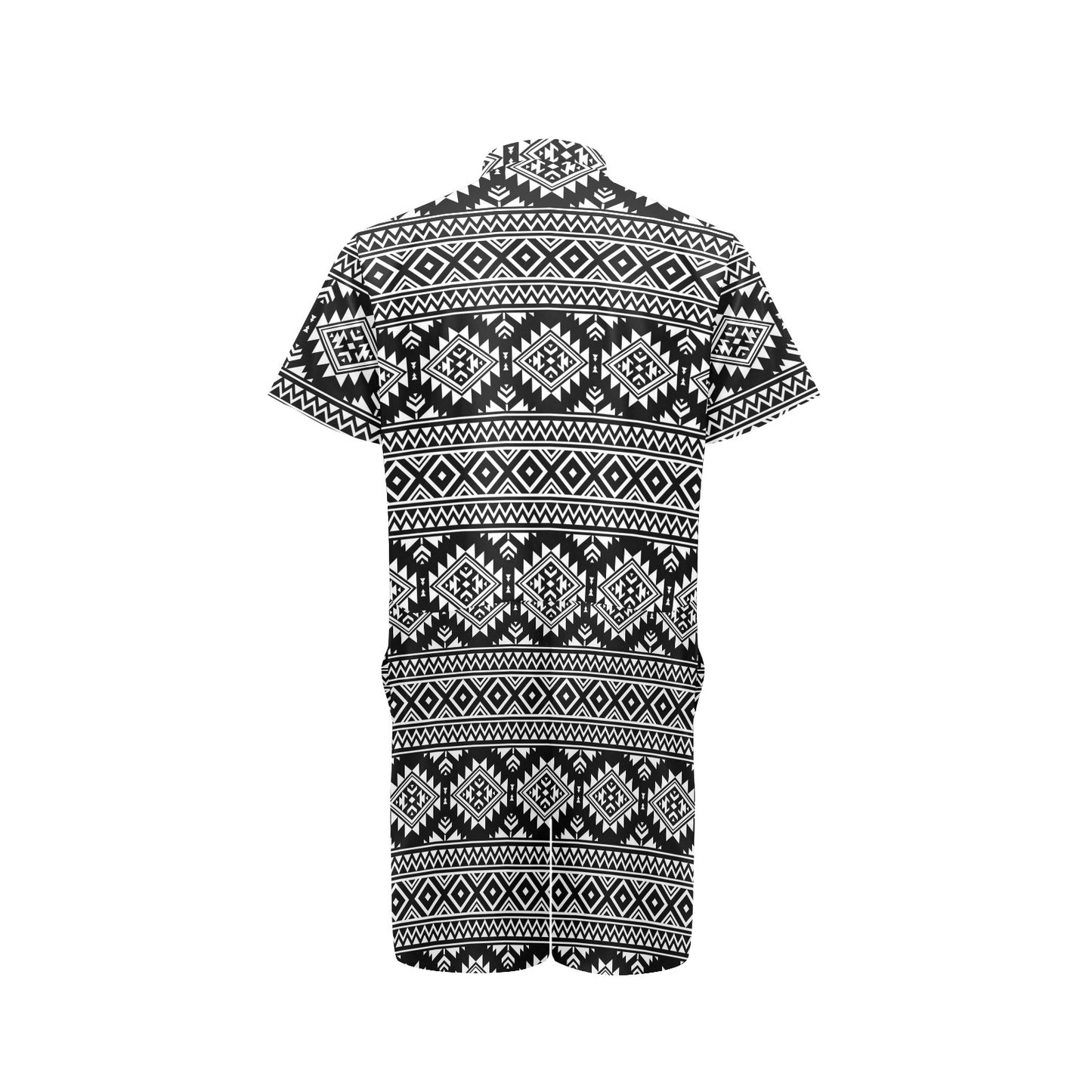 Aztec Black White Print Pattern Men's Romper