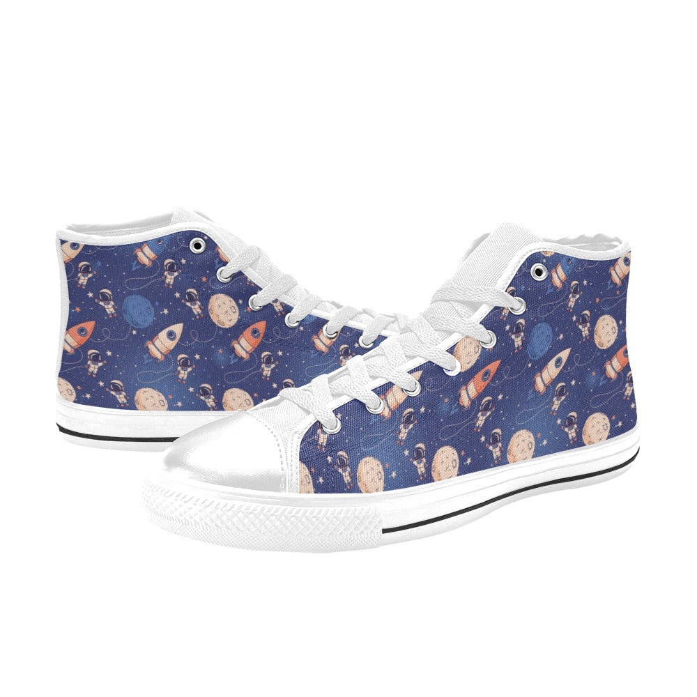 Space Astronaut Rocket Print Design LKS304 High Top Women's White Shoes
