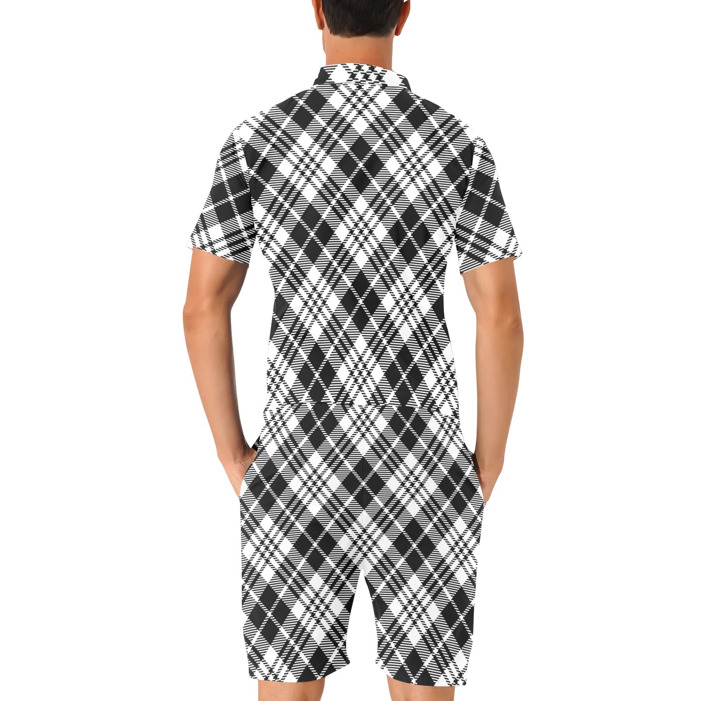 Plaid Black White Pattern Print Design A02 Men's Romper