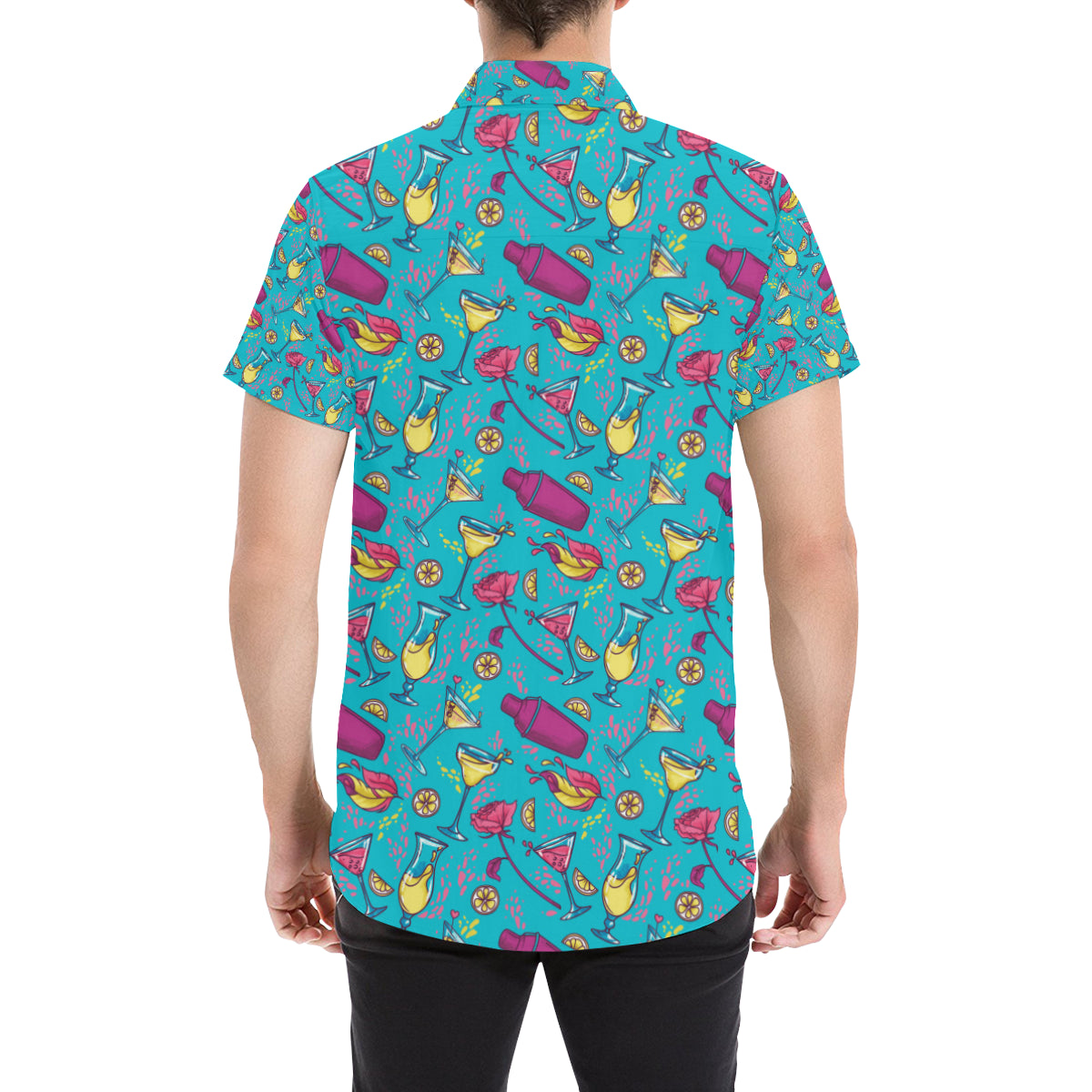 Cocktail Pattern Print Design 03 Men's Short Sleeve Button Up Shirt